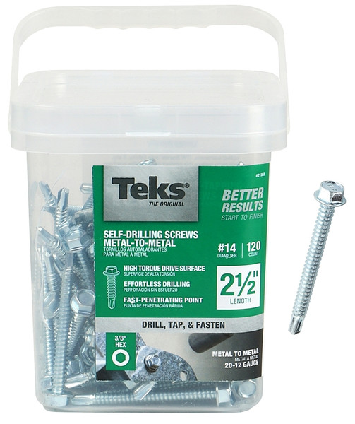 Teks 21358 Screw, #14 Thread, 2-1/2 in L, Hex Drive, Self-Drilling, Self-Tapping Point, Steel, Zinc [SKU: ORG3636495]