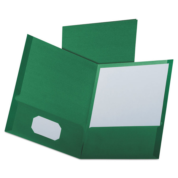 Linen Finish Twin Pocket Folders, 100-Sheet Capacity, 11 x 8.5, Hunter Green, 25/Box [SKU: OXF53434]