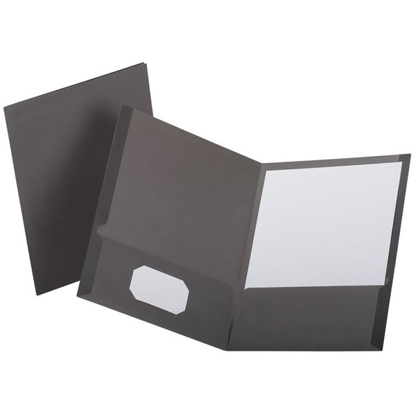 Linen Finish Twin Pocket Folders, 100-Sheet Capacity, 11 x 8.5, Light Gray, 25/Box [SKU: OXF53405]