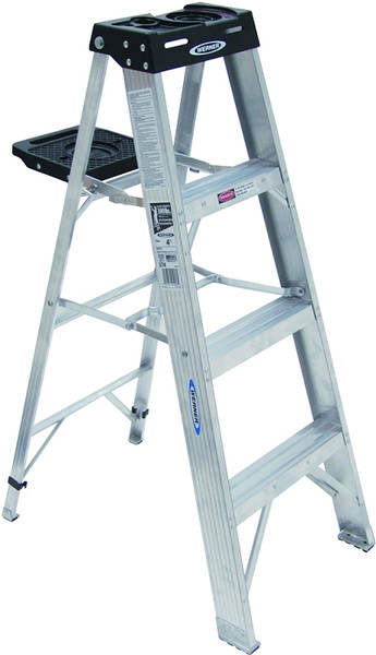 WERNER 374 Step Ladder, 8 ft Max Reach H, 3-Step, 300 lb, Type IA Duty Rating, 3 in D Step, Aluminum, Black [SKU: ORG6288401]