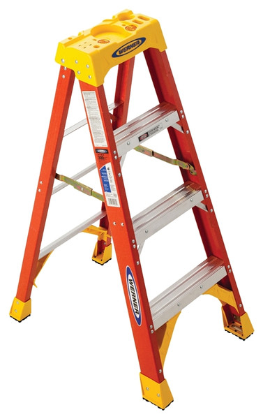 WERNER 6204 Step Ladder, 8 ft Max Reach H, 3-Step, 300 lb, Type IA Duty Rating, 3 in D Step, Fiberglass, Yellow [SKU: ORG6739841]
