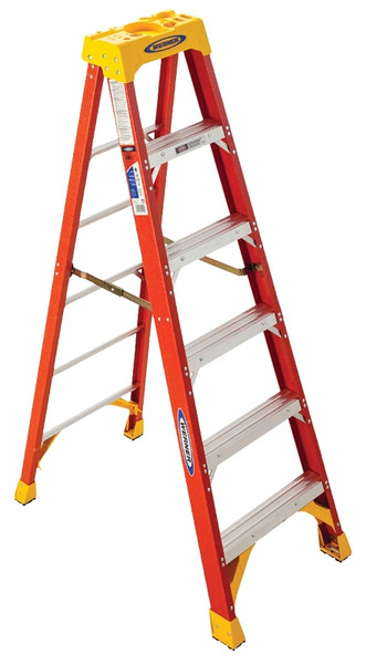 WERNER 6206 Step Ladder, 10 ft Max Reach H, 5-Step, 300 lb, Type IA Duty Rating, 3 in D Step, Fiberglass, Yellow [SKU: ORG6963243]