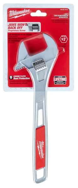 Milwaukee 48-22-7412 Adjustable Wrench, 12 in OAL, 1-5/8 in Jaw, Steel, Chrome, Ergonomic Handle [SKU: ORG1383785]