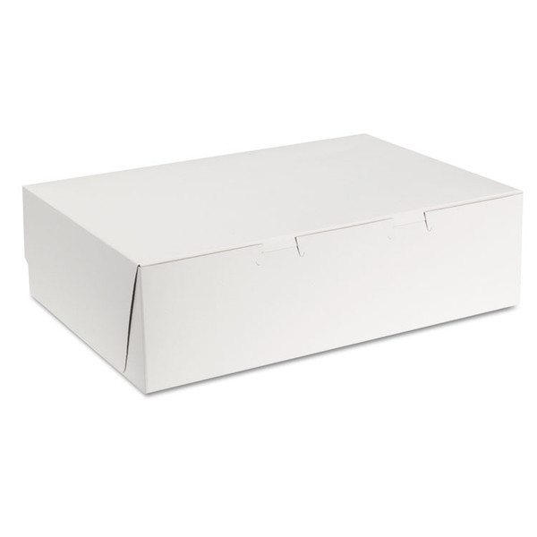 White One-Piece Non-Window Bakery Boxes, 1/4-Sheet Cake Box, 14 x 10 x 4, White, Paper, 100/Carton [SKU: SCH1025]