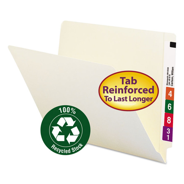 100% Recycled Manila End Tab Folders, Straight Tabs, Letter Size, 0.75" Expansion, Manila, 100/Box [SKU: SMD24160]