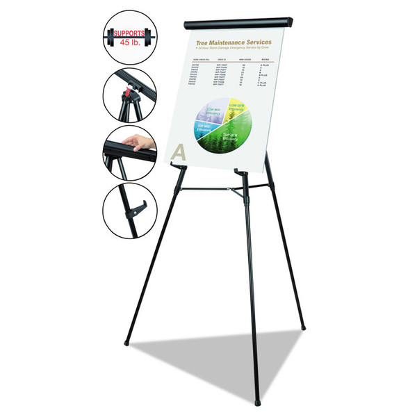 Telescoping Tripod Display Easel, Adjusts 38" to 69" High, Metal, Black [SKU: BVCFLX05101MV]