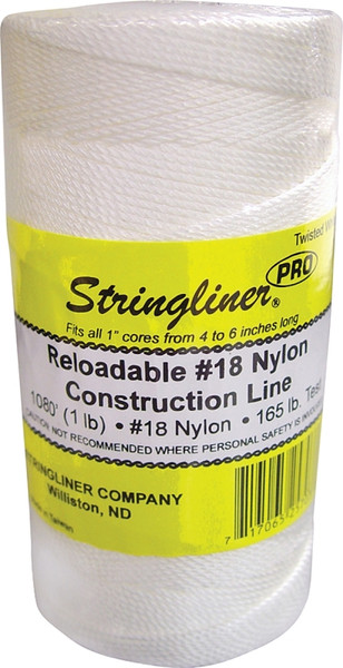 Stringliner Pro Series 35703 Construction Line, #18 Dia, 1080 ft L, 165 lb Working Load, Nylon, White [SKU: ORG4196622]