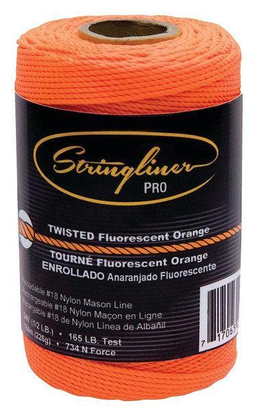Stringliner Pro Series 35406 Construction Line, #18 Dia, 540 ft L, 165 lb Working Load, Nylon, Fluorescent Orange [SKU: ORG6758494]