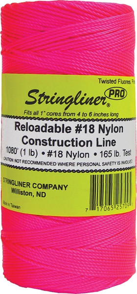 Stringliner Pro Series 35709 Construction Line, #18 Dia, 1080 ft L, 165 lb Working Load, Nylon, Fluorescent Pink [SKU: ORG8765349]