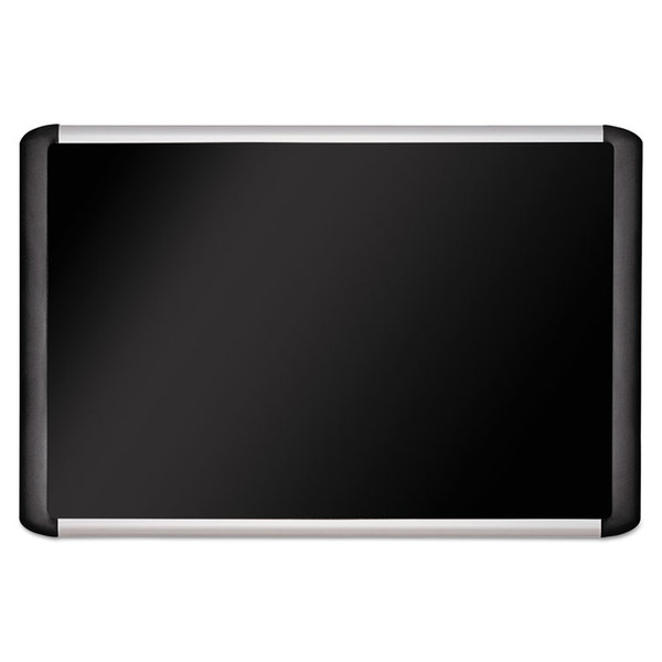 Black fabric bulletin board, 36 x 48, Silver/Black [SKU: BVCMVI050301]
