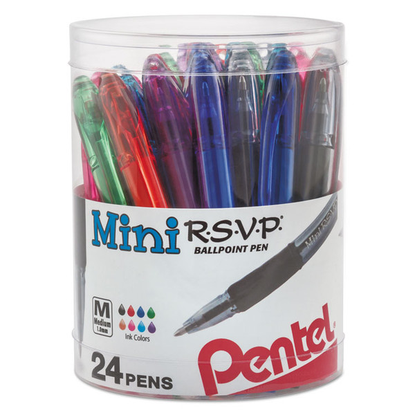 R.S.V.P. Mini Ballpoint Pen, Stick, Medium 1 mm, Assorted Ink and Barrel Colors, 24/Pack [SKU: PENBK91MN24M]