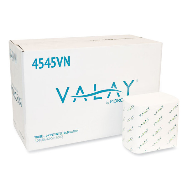Valay Interfolded Napkins, 1-Ply, White, 6.5 x 8.25, 6,000/Carton [SKU: MOR4545VN]