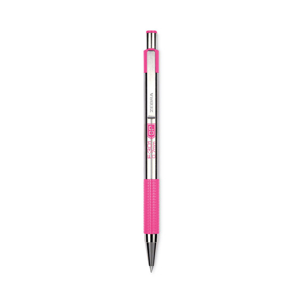 F-301 Ballpoint Pen, Retractable, Fine 0.7 mm, Black Ink, Stainless Steel/Pink Barrel [SKU: ZEB37111]