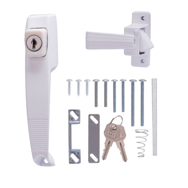 ProSource 47015-UKW-PS Pushbutton Latch, Zinc, White, 5/8 to 1-1/2 in Thick Door, 5/8 in Backset, 5-7/8 in Lever/Knob [SKU: ORG0786806]