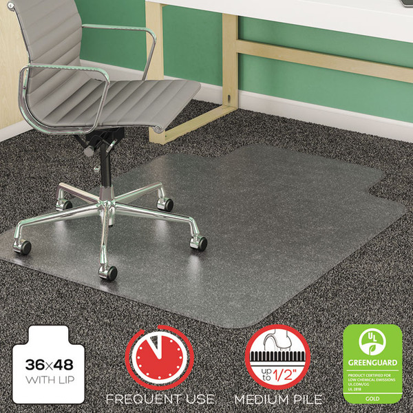 SuperMat Frequent Use Chair Mat, Med Pile Carpet, Flat, 36 x 48, Lipped, Clear [SKU: DEFCM14113]