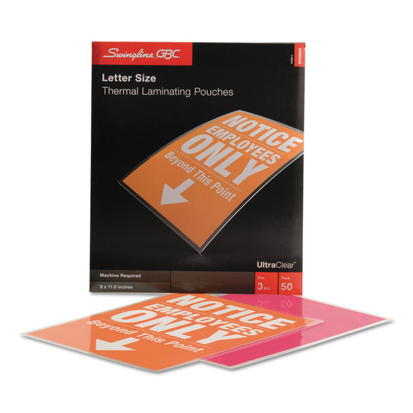 UltraClear Thermal Laminating Pouches, 3 mil, 9" x 11.5", Gloss Clear, 50/Box [SKU: GBC3745690]