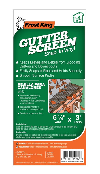 Frost King G636BR Gutter Screen, 3 ft L, 6-5/8 in W, Vinyl, Brown [SKU: ORG1346741]