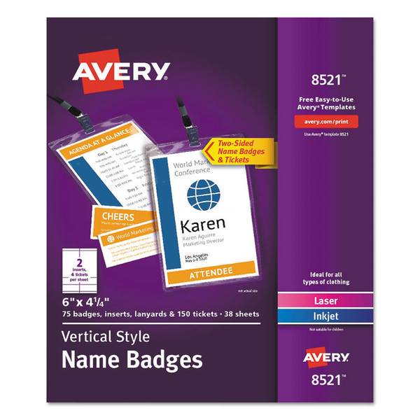 Lanyard-Style Badge Holder w/Laser/Inkjet Inserts, Top Load, 4.25 x 6, WE, 75/PK [SKU: AVE8521]