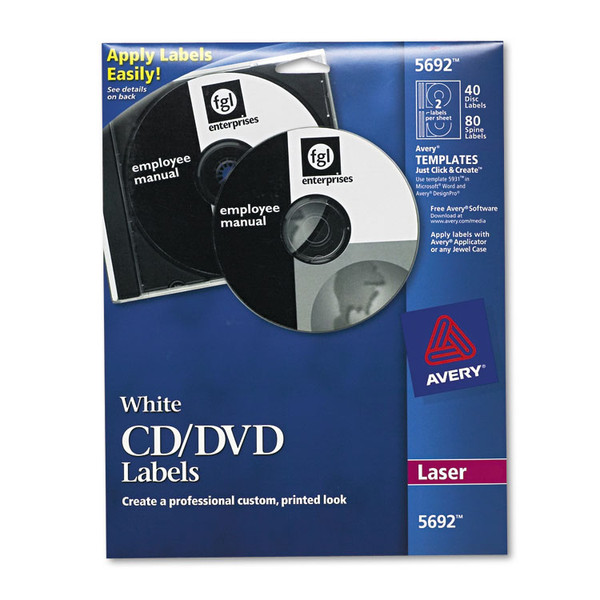 Laser CD Labels, Matte White, 40/Pack [SKU: AVE5692]