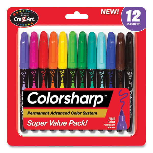 Colorsharp Permanent Markers, Fine Bullet Tip, Assorted Colors, 12/Set [SKU: CZA4461024]