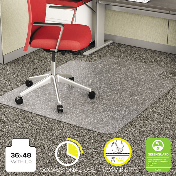 EconoMat Occasional Use Chair Mat, Low Pile Carpet, Flat, 36 x 48, Lipped, Clear [SKU: DEFCM11112]