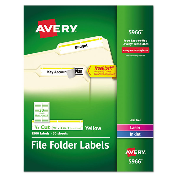 Permanent TrueBlock File Folder Labels with Sure Feed Technology, 0.66 x 3.44, White, 30/Sheet, 50 Sheets/Box [SKU: AVE5966]