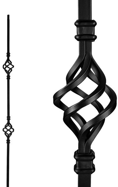 Nuvo Iron SQI2B Double Basket Stair Baluster, 44 in H, 1/2 in W, Square, Steel, Black, Powder-Coated/Semi-Matte [SKU: ORG9443656]