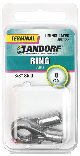 Jandorf 60788 Ring Terminal, 6 AWG Wire, 3/8 in Stud [SKU: ORG3399698]