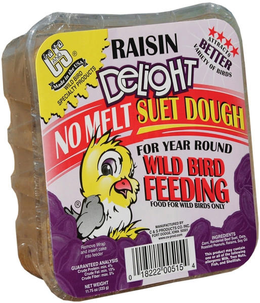 C&S No Melt Suet Dough Delights CS12515 Bird Suet, Raisin Flavor, 11.75 oz [SKU: ORG7369218]
