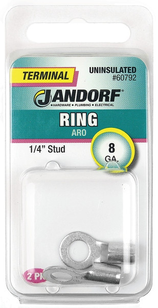 Jandorf 60792 Ring Terminal, 8 AWG Wire, 1/4 in Stud [SKU: ORG3399763]