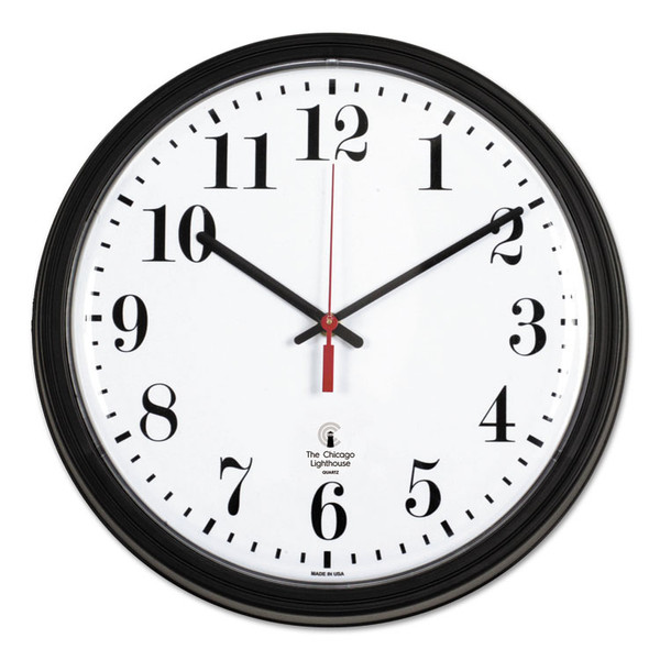 Black Quartz CONTRACT Clock, 13.75" Overall Diameter, Black Case, 1 AA (sold separately) [SKU: ILC67700002]