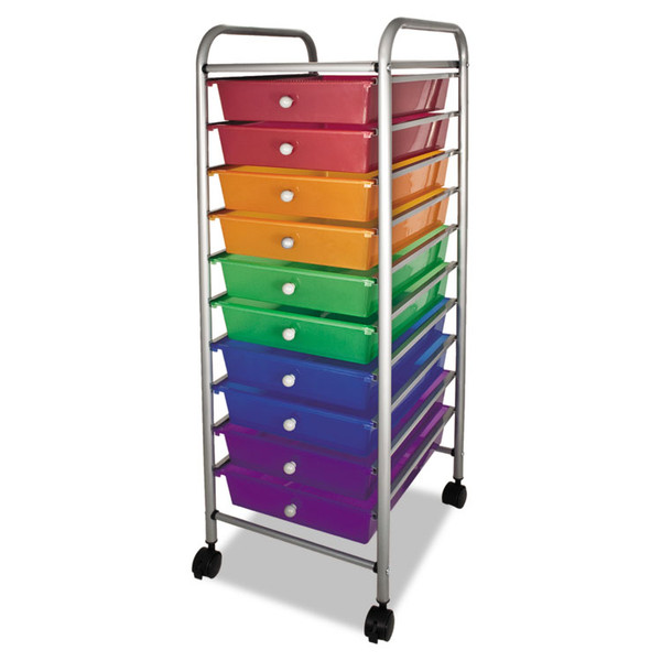 Portable Drawer Organizer, Metal, 1 Shelf, 10 Drawers, 13" x 15.38" x 37.75", Matte Gray/Assorted [SKU: AVT34004]