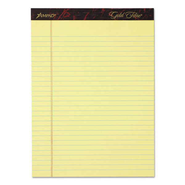 Gold Fibre Writing Pads, Wide/Legal Rule, 50 Canary-Yellow 8.5 x 11.75 Sheets, 4/Pack [SKU: TOP20032]