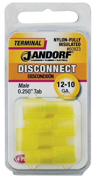 Jandorf 60823 Disconnect Terminal, 12 to 10 AWG Wire, Nylon Insulation, Copper Contact, Yellow [SKU: ORG3400041]