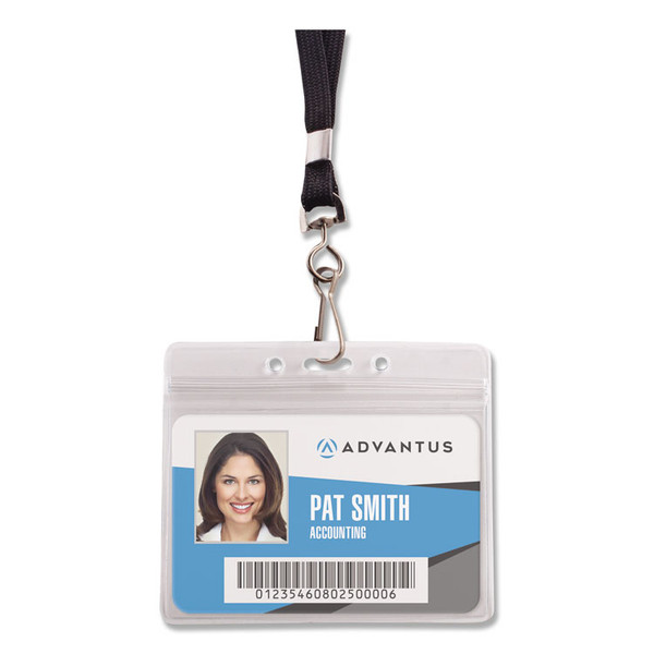 Resealable ID Badge Holders, J-Hook and 36" Lanyard, Horizontal, Frosted 4.13" x 3.75" Holder, 3.88" x 2.63" Insert, 20/Pack [SKU: AVT91132]