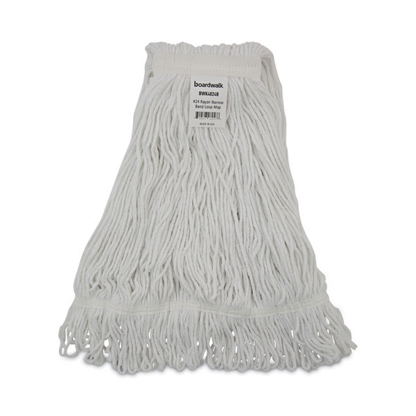 Pro Loop Web/Tailband Wet Mop Head, Rayon, #24 Size, White, 12/Carton [SKU: BWK4024RCT]