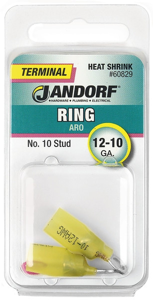 Jandorf 60829 Ring Terminal, 12 to 10 AWG Wire, #10 Stud, Copper Contact, Yellow [SKU: ORG3400256]
