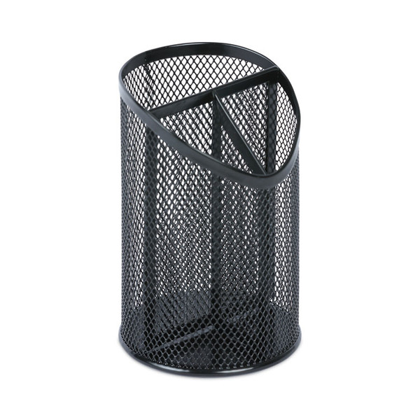 Metal Mesh 3-Compartment Pencil Cup, 4.13" Diameter x 6"h, Black [SKU: UNV20019]
