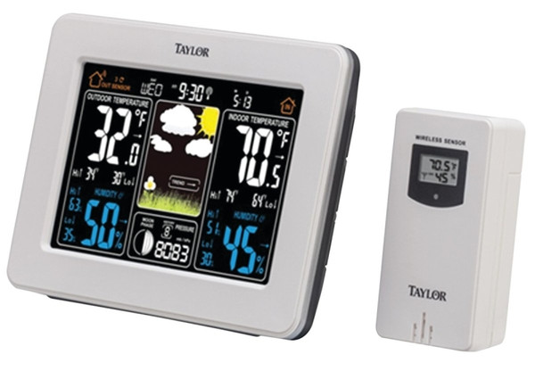 Taylor 1736 Weather Forecaster, Battery, 122 deg F, 20 to 95 % Humidity Range, LCD Display, White [SKU: ORG0775320]
