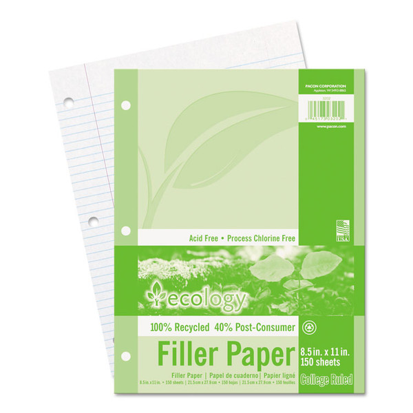 Ecology Filler Paper, 3-Hole, 8.5 x 11, Medium/College Rule, 150/Pack [SKU: PAC3202]