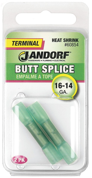 Jandorf 60854 Butt Splice Connector, 16 to 14 AWG Wire, Copper Contact, Green [SKU: ORG3400512]