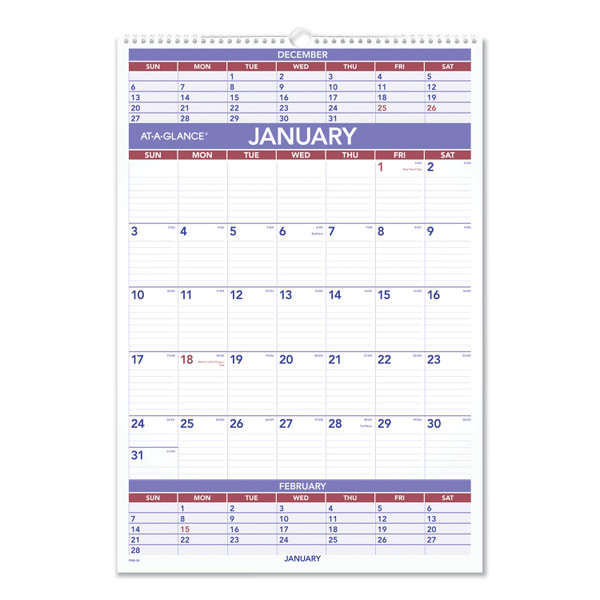 Three-Month Wall Calendar, 15.5 x 22.75, White Sheets, 12-Month (Jan to Dec): 2024 [SKU: AAGPM628]