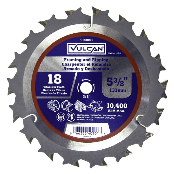 Vulcan 409011OR Circular Saw Blade, 5-3/8 in Dia, 3/8 in Arbor [SKU: ORG5633888]