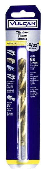 Vulcan 220551OR Jobber Drill Bit, 13/32 in Dia, 5-1/4 in OAL, 3-Flat, Reduced Shank [SKU: ORG0655373]