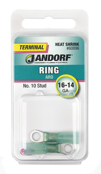 Jandorf 60896 Ring Terminal, 16 to 14 AWG Wire, #10 Stud, Green [SKU: ORG3400959]