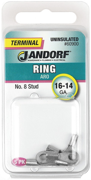 Jandorf 60900 Ring Terminal, 16 to 14 AWG Wire, #8 Stud, Copper Contact [SKU: ORG3401007]