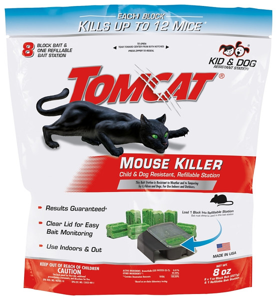 Tomcat 0372010 Mouse Bait Station Refill, 8-1/4 in W, 8.5 in H, 8 oz Bait, Plastic, Black [SKU: ORG4288726]