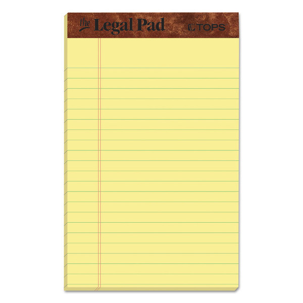 The Legal Pad" Ruled Perforated Pads, Narrow Rule, 50 Canary-Yellow 5 x 8 Sheets, Dozen [SKU: TOP7501]