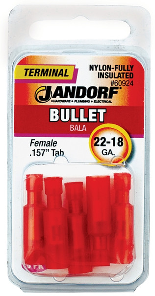 Jandorf 60924 Bullet Terminal, 600 V, 22 to 18 AWG Wire, Nylon Insulation, Copper Contact, Red [SKU: ORG3401304]