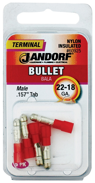 Jandorf 60925 Bullet Terminal, 600 V, 22 to 18 AWG Wire, Nylon Insulation, Copper Contact, Red [SKU: ORG3401312]